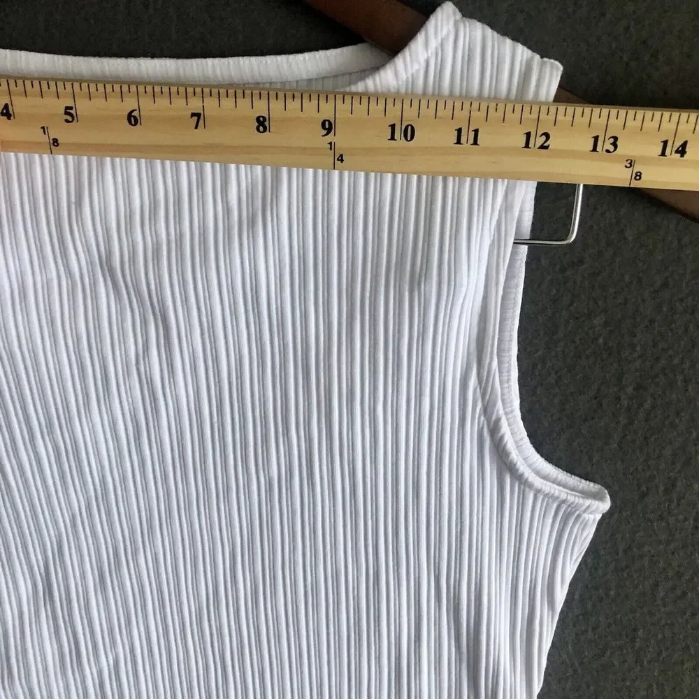 Madewell Tank Top Size XXS White Ribbed Cotton Blend Sleeveless Cropped Boatneck - Picture 8 of 16